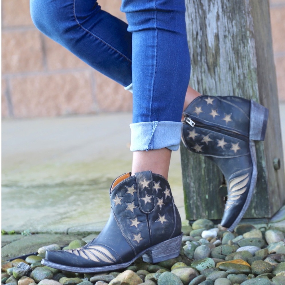 Old Gringo United Boots Black Distressed Leather Rustic Beige Star Accents 9.5